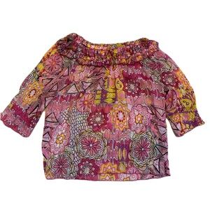 Folia Bohemian Floral Ruffled Off-the-Shoulder Blouse Size Small